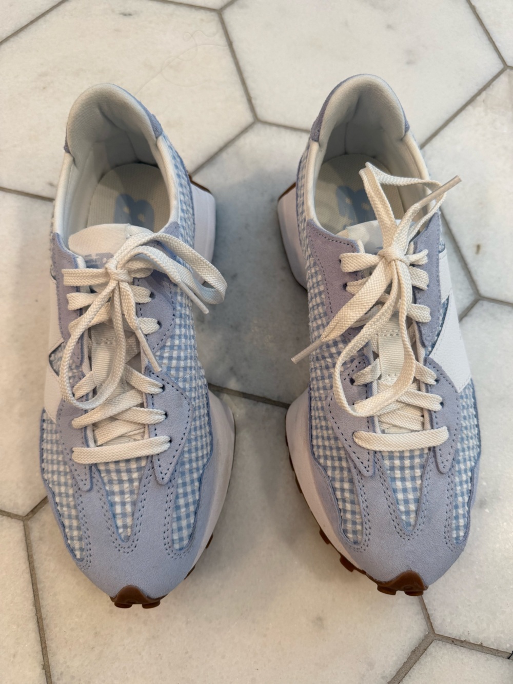 New Balance Gingham Light Blue & White 327 Oxford Sneaker Size 7 - Picture 3 of 8